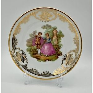 Limoges France Vintage Fragonard Courting Couple Gilt Decorative Plate
